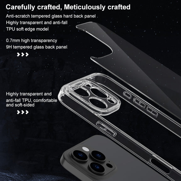 For iPhone 16 Four Corner Airbag Transparent Glass Phone Case