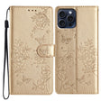 For iPhone 16 Pro Max Butterflies and Flowers Leather Phone Case(Gold) - iPhone 16 Pro Max Cases by PMC TechLife | Online Shopping South Africa | PMC TechLife | Buy Now Pay Later Mobicred