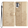 For iPhone 16 Plus Butterflies and Flowers Leather Phone Case(Gold) - iPhone 16 Plus Cases by PMC TechLife | Online Shopping South Africa | PMC TechLife | Buy Now Pay Later Mobicred