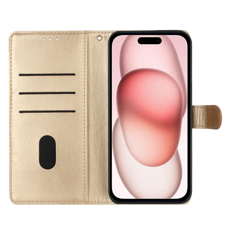 For iPhone 16 Plus Butterflies and Flowers Leather Phone Case(Gold)