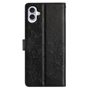For iPhone 16 Butterflies and Flowers Leather Phone Case(Black)
