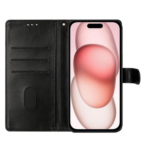 For iPhone 16 Butterflies and Flowers Leather Phone Case(Black)