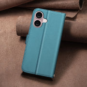 For iPhone 16 Square Texture Leather Phone Case(Green)