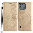 For Blackview A55 Pro Butterflies and Flowers Leather Phone Case(Gold) - More Brand by PMC TechLife | Online Shopping South Africa | PMC TechLife | Buy Now Pay Later Mobicred