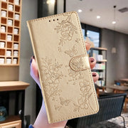 For Blackview A55 Pro Butterflies and Flowers Leather Phone Case(Gold)
