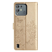 For Blackview A55 Pro Butterflies and Flowers Leather Phone Case(Gold)