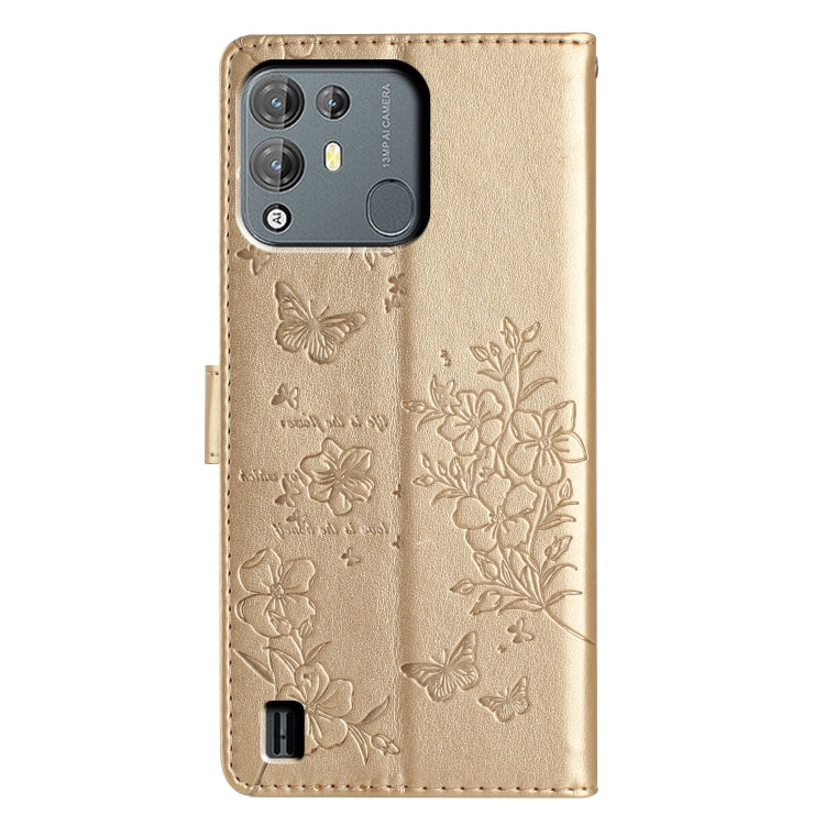 For Blackview A55 Pro Butterflies and Flowers Leather Phone Case(Gold)
