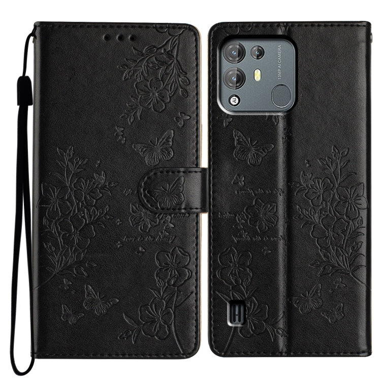 For Blackview A55 Pro Butterflies and Flowers Leather Phone Case(Black)