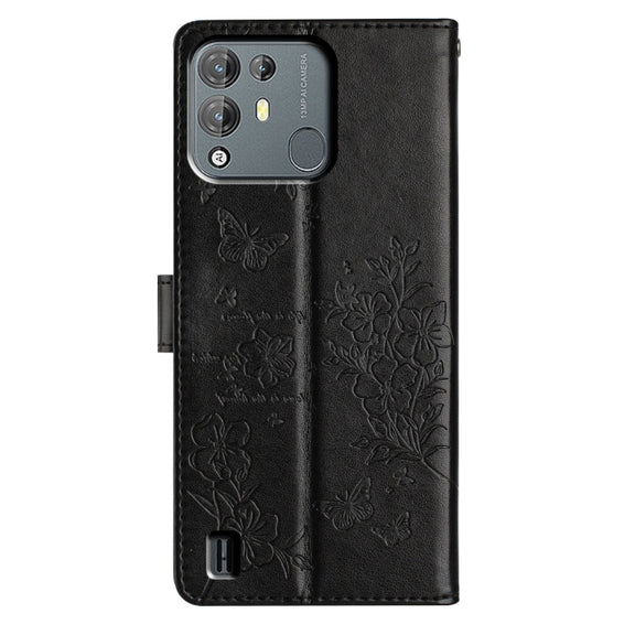 For Blackview A55 Pro Butterflies and Flowers Leather Phone Case(Black)