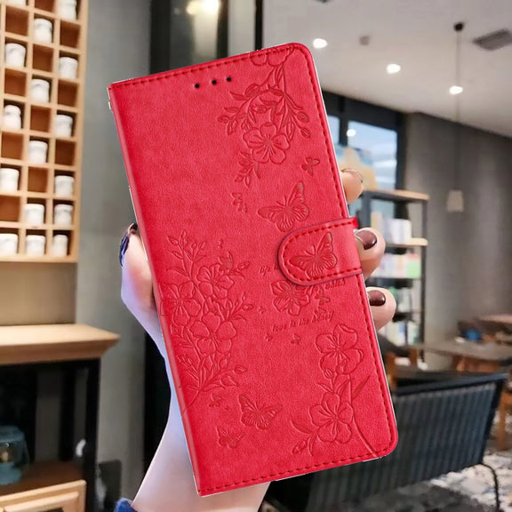 For Blackview A55 Pro Butterflies and Flowers Leather Phone Case(Red)