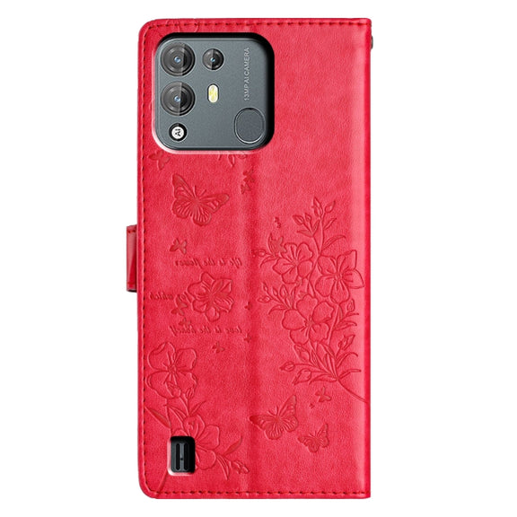 For Blackview A55 Pro Butterflies and Flowers Leather Phone Case(Red)