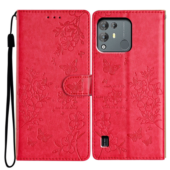 For Blackview A55 Pro Butterflies and Flowers Leather Phone Case(Red)