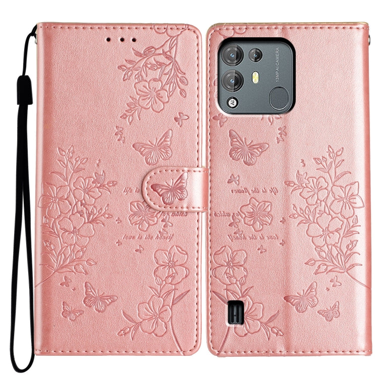 For Blackview A55 Pro Butterflies and Flowers Leather Phone Case(Rose Gold)