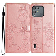 For Blackview A55 Pro Butterflies and Flowers Leather Phone Case(Rose Gold)