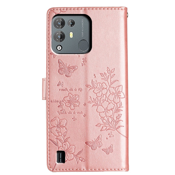 For Blackview A55 Pro Butterflies and Flowers Leather Phone Case(Rose Gold)