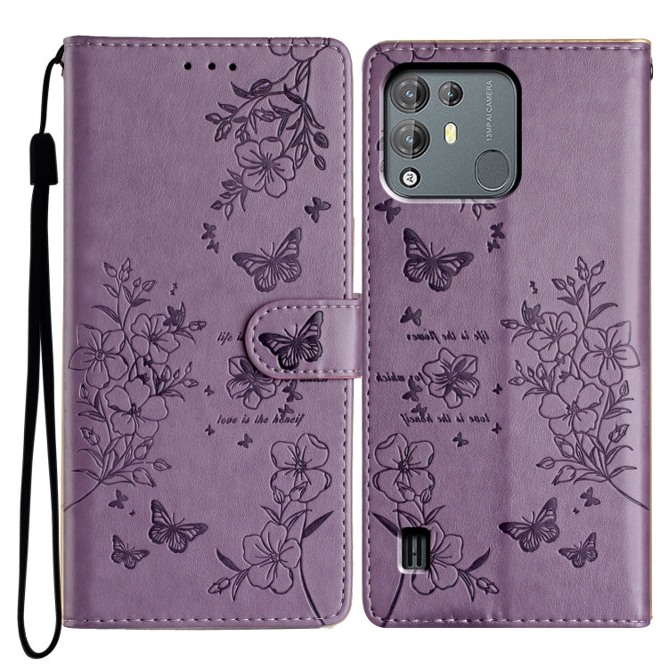 For Blackview A55 Pro Butterflies and Flowers Leather Phone Case(Purple)