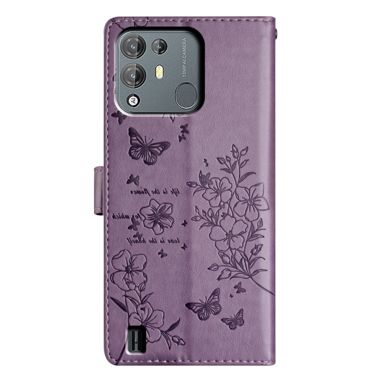For Blackview A55 Pro Butterflies and Flowers Leather Phone Case(Purple)