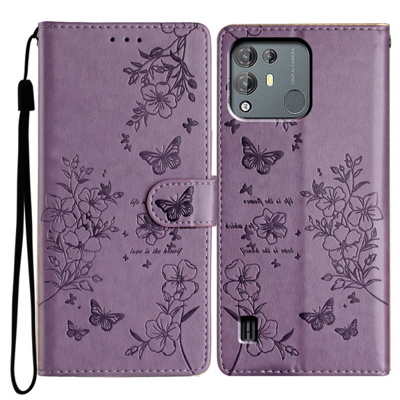 For Blackview A55 Pro Butterflies and Flowers Leather Phone Case(Purple)