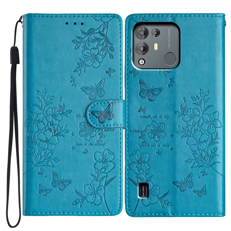 For Blackview A55 Pro Butterflies and Flowers Leather Phone Case(Blue)