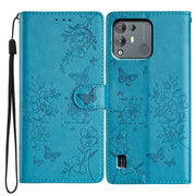 For Blackview A55 Pro Butterflies and Flowers Leather Phone Case(Blue)