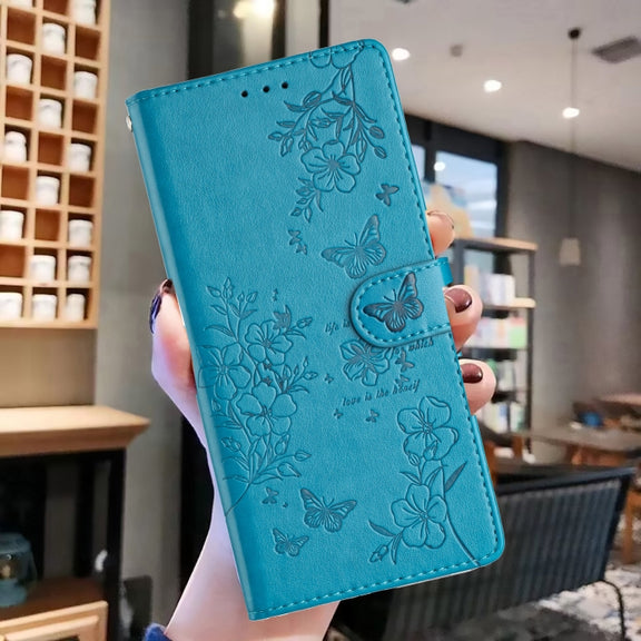 For Blackview A55 Pro Butterflies and Flowers Leather Phone Case(Blue)