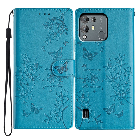 For Blackview A55 Pro Butterflies and Flowers Leather Phone Case(Blue)