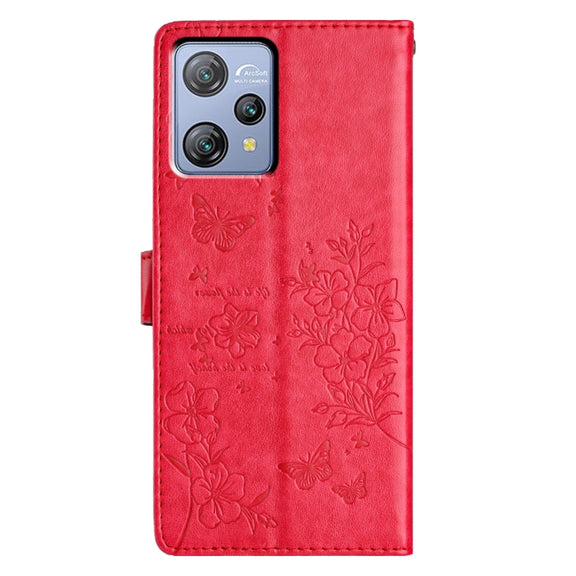 For Blackview A53 / A53 Pro Butterflies and Flowers Leather Phone Case(Red)