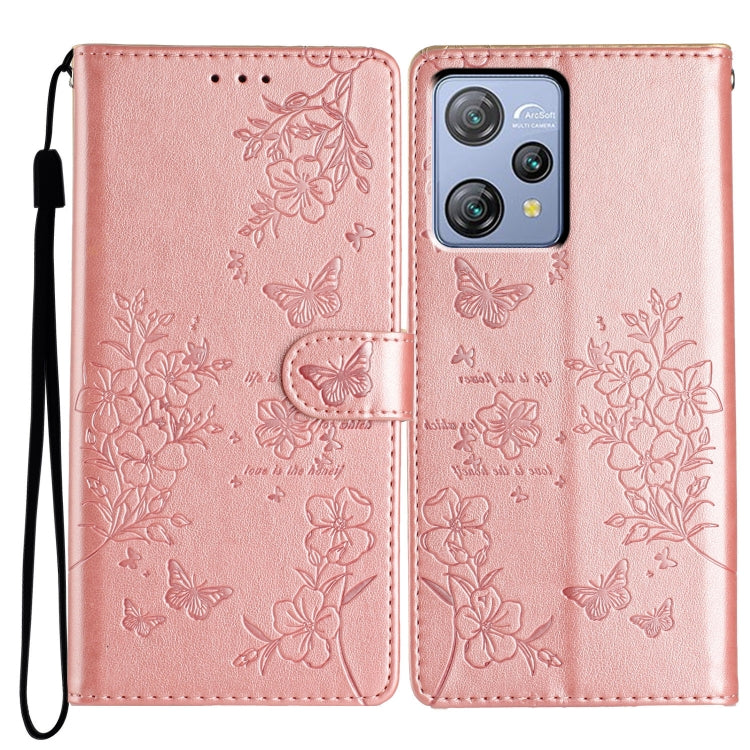 For Blackview A53 / A53 Pro Butterflies and Flowers Leather Phone Case(Rose Gold)