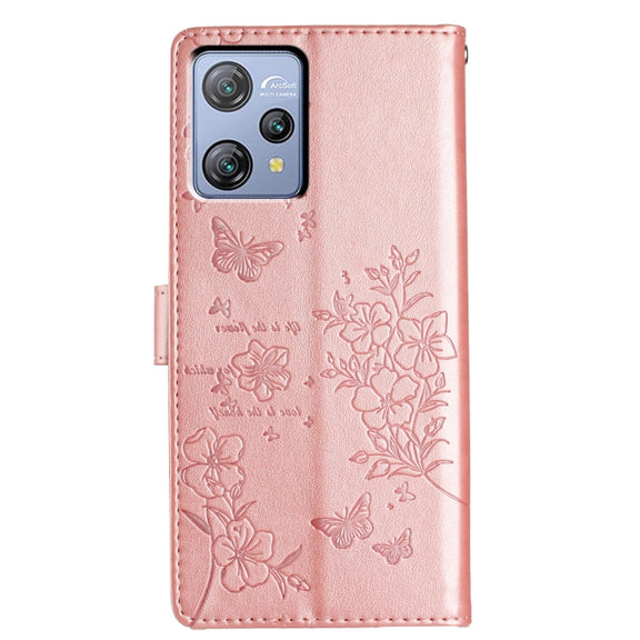 For Blackview A53 / A53 Pro Butterflies and Flowers Leather Phone Case(Rose Gold)