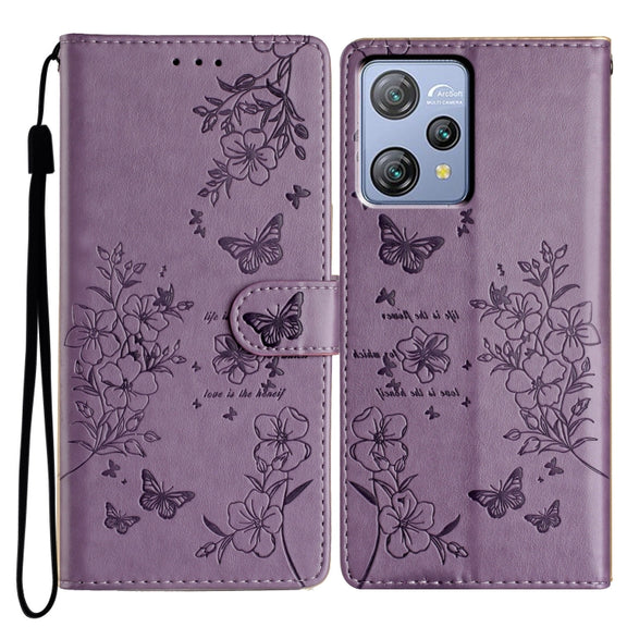 For Blackview A53 / A53 Pro Butterflies and Flowers Leather Phone Case(Purple)