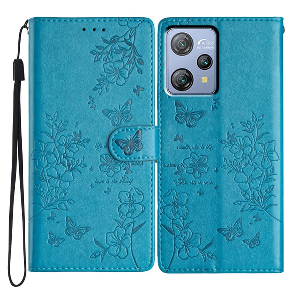 For Blackview A53 / A53 Pro Butterflies and Flowers Leather Phone Case(Blue)