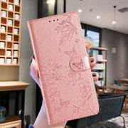 For Ulefone Note 14 Butterflies and Flowers Leather Phone Case(Rose Gold)