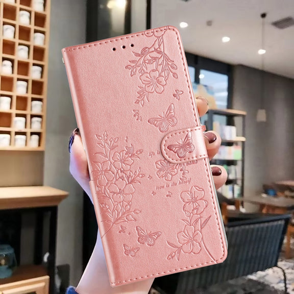 For Ulefone Note 14 Butterflies and Flowers Leather Phone Case(Rose Gold)