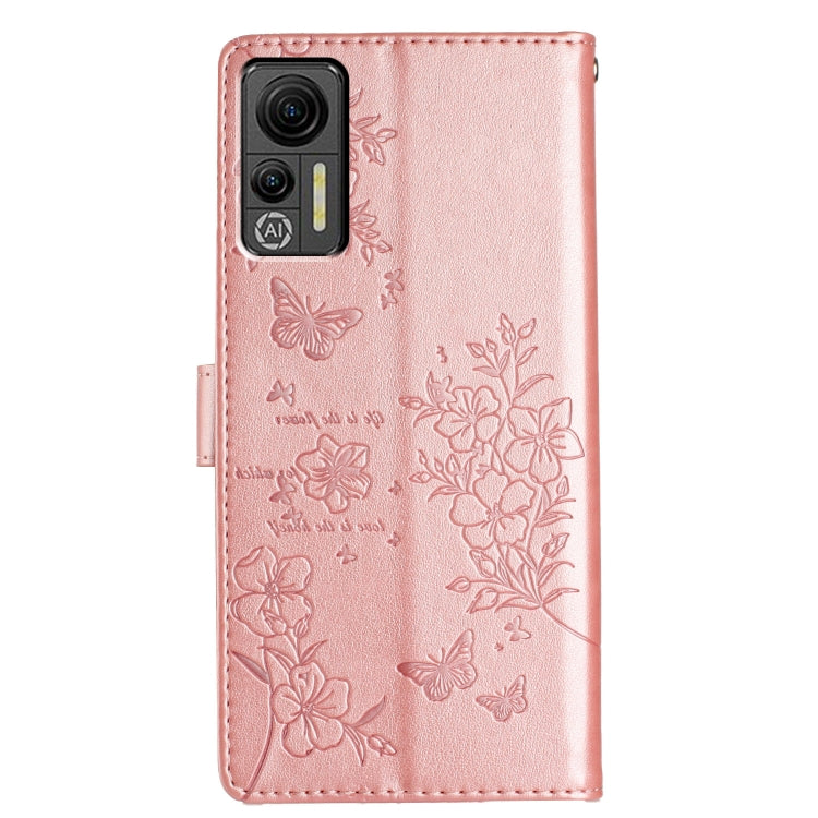 For Ulefone Note 14 Butterflies and Flowers Leather Phone Case(Rose Gold)