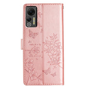 For Ulefone Note 14 Butterflies and Flowers Leather Phone Case(Rose Gold)