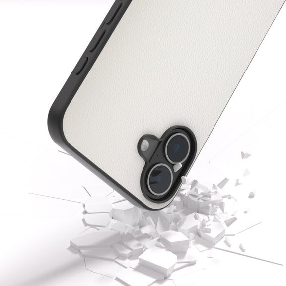 For iPhone 16 Plus ABEEL Black Frame Genuine Leather Elegant Phone Case(White)