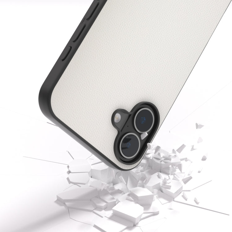 For iPhone 16 Plus ABEEL Black Frame Genuine Leather Elegant Phone Case(White)