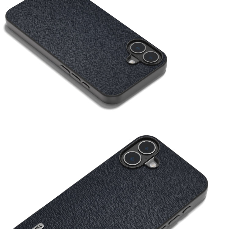 For iPhone 16 ABEEL Black Frame Genuine Leather Elegant Phone Case(Blue)