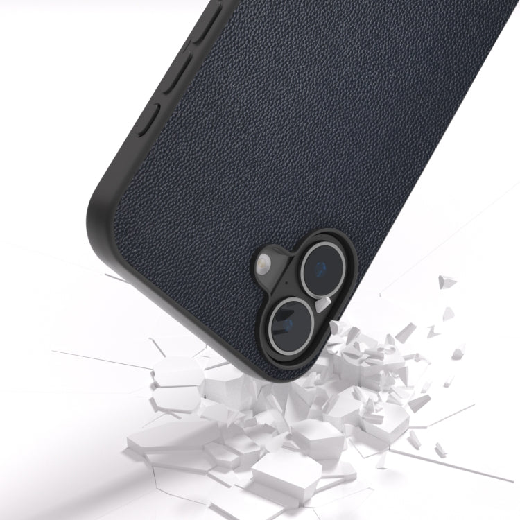 For iPhone 16 ABEEL Black Frame Genuine Leather Elegant Phone Case(Blue)