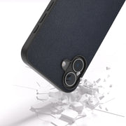 For iPhone 16 ABEEL Black Frame Genuine Leather Elegant Phone Case(Blue)