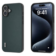 For iPhone 16 ABEEL Black Frame Genuine Leather Elegant Phone Case(Green)