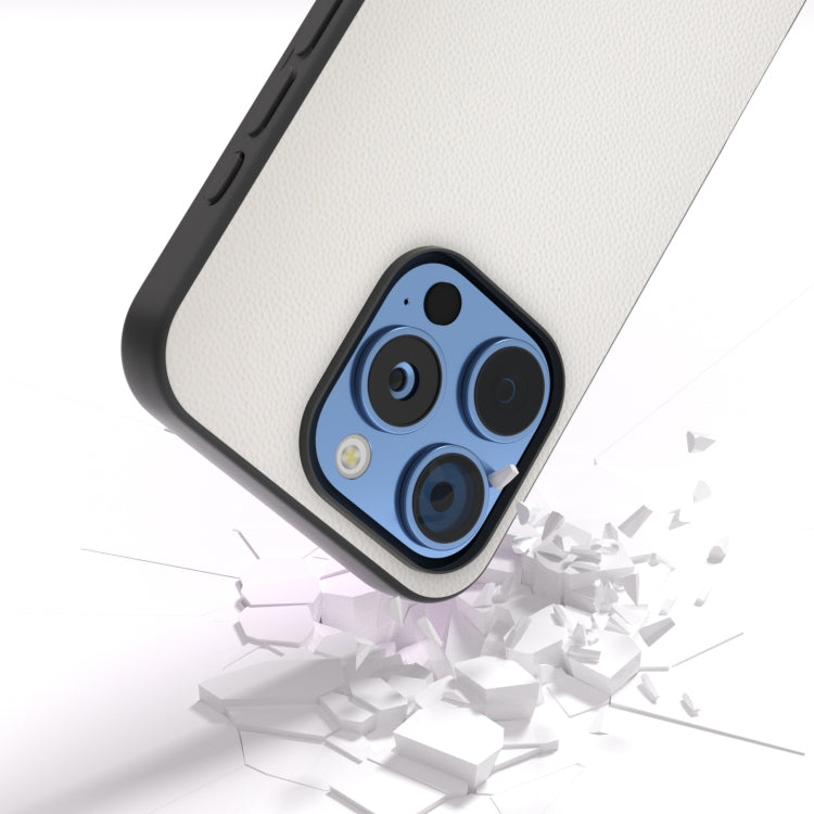 For iPhone 16 Pro Max ABEEL Black Frame Genuine Leather Elegant Phone Case(White)