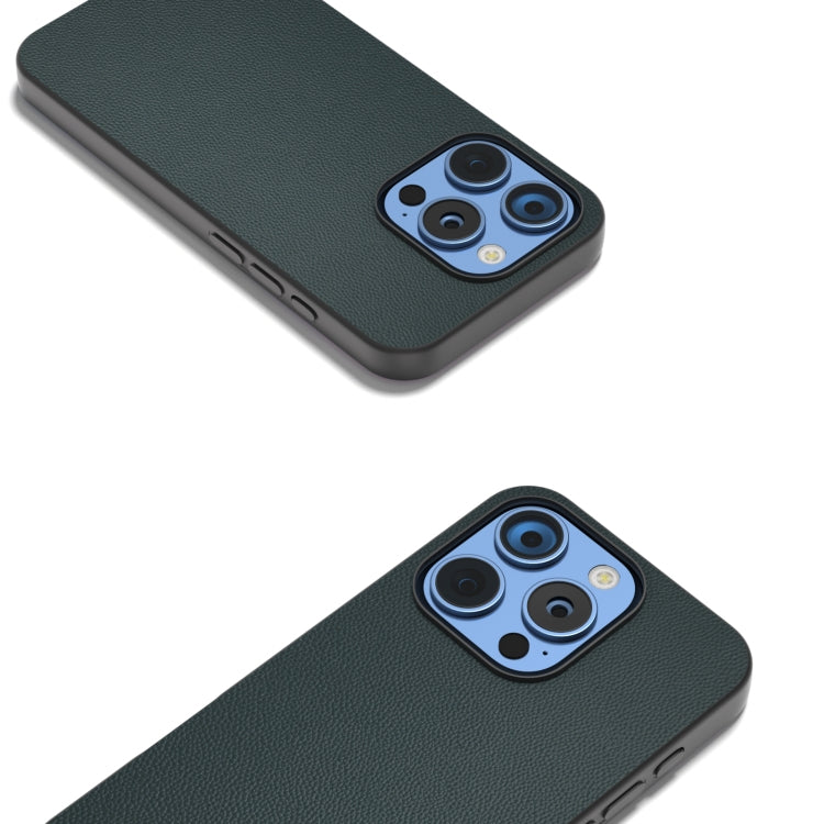 For iPhone 16 Pro ABEEL Black Frame Genuine Leather Elegant Phone Case(Green)