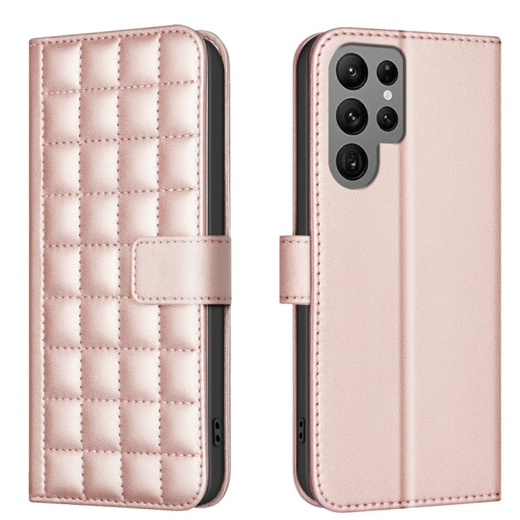 For Samsung Galaxy S25 Ultra 5G Square Texture Leather Phone Case(Rose Gold)