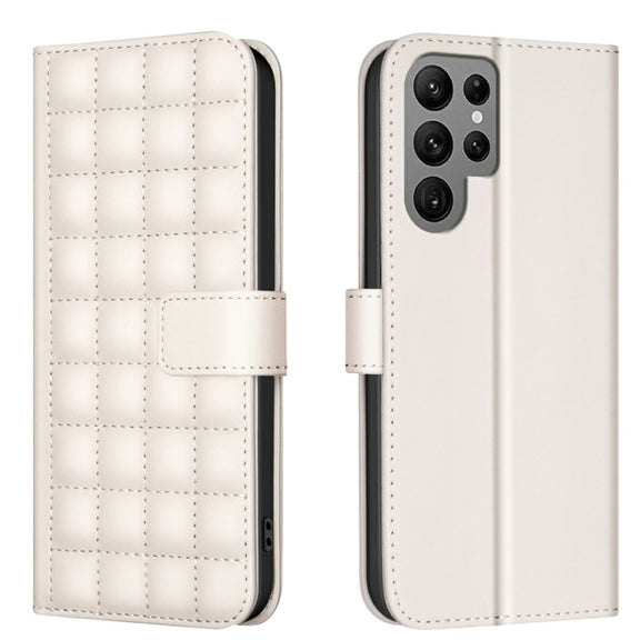 For Samsung Galaxy S25 Ultra 5G Square Texture Leather Phone Case(Beige)