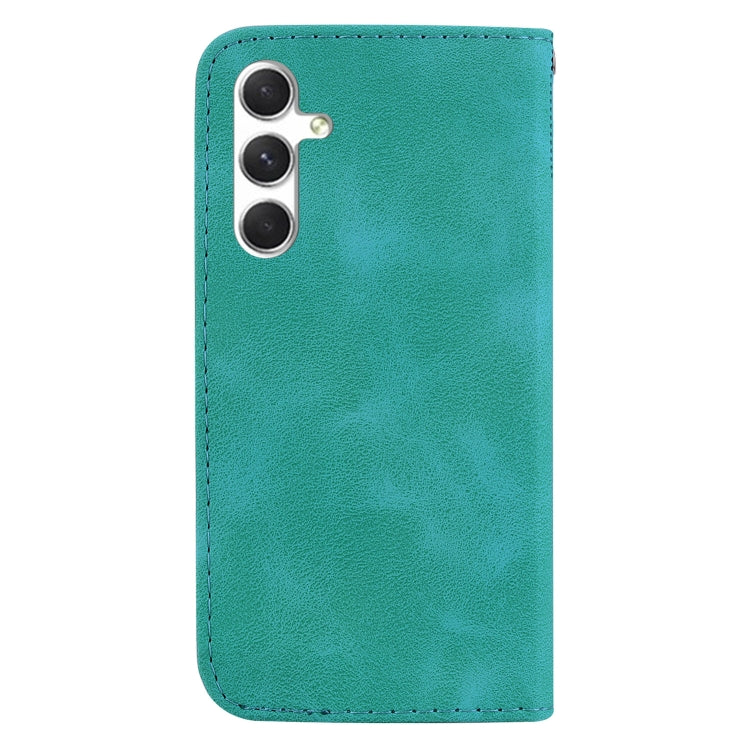 For Samsung Galaxy S25 5G Seven-shaped Embossed Leather Phone Case(Green)