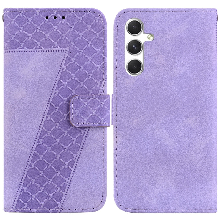 For Samsung Galaxy S25 5G Seven-shaped Embossed Leather Phone Case(Purple)