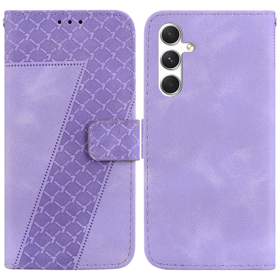 For Samsung Galaxy S25 5G Seven-shaped Embossed Leather Phone Case(Purple)