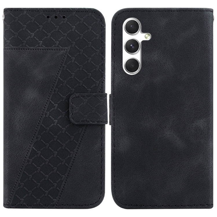 For Samsung Galaxy S25 5G Seven-shaped Embossed Leather Phone Case(Black)