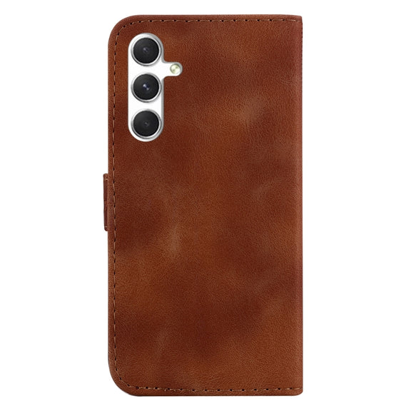 For Samsung Galaxy S25+ 5G Seven-shaped Embossed Leather Phone Case(Brown)